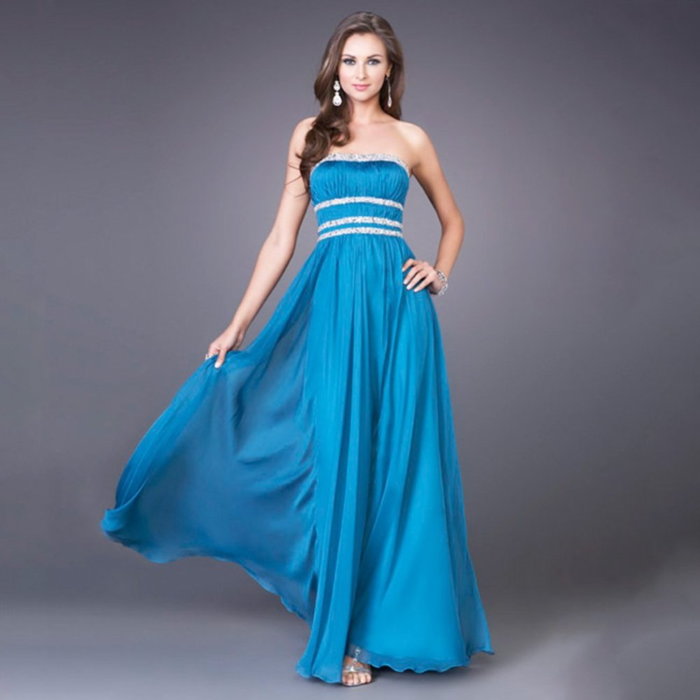 La Femme Strapless Beaded Gown Teal